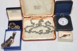 Vintage silver and marquisite jewellery, three Scottish brooches, wrist and pocket watches.