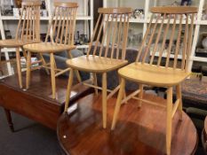 Ercol style set of four spindle back kitchen chairs.