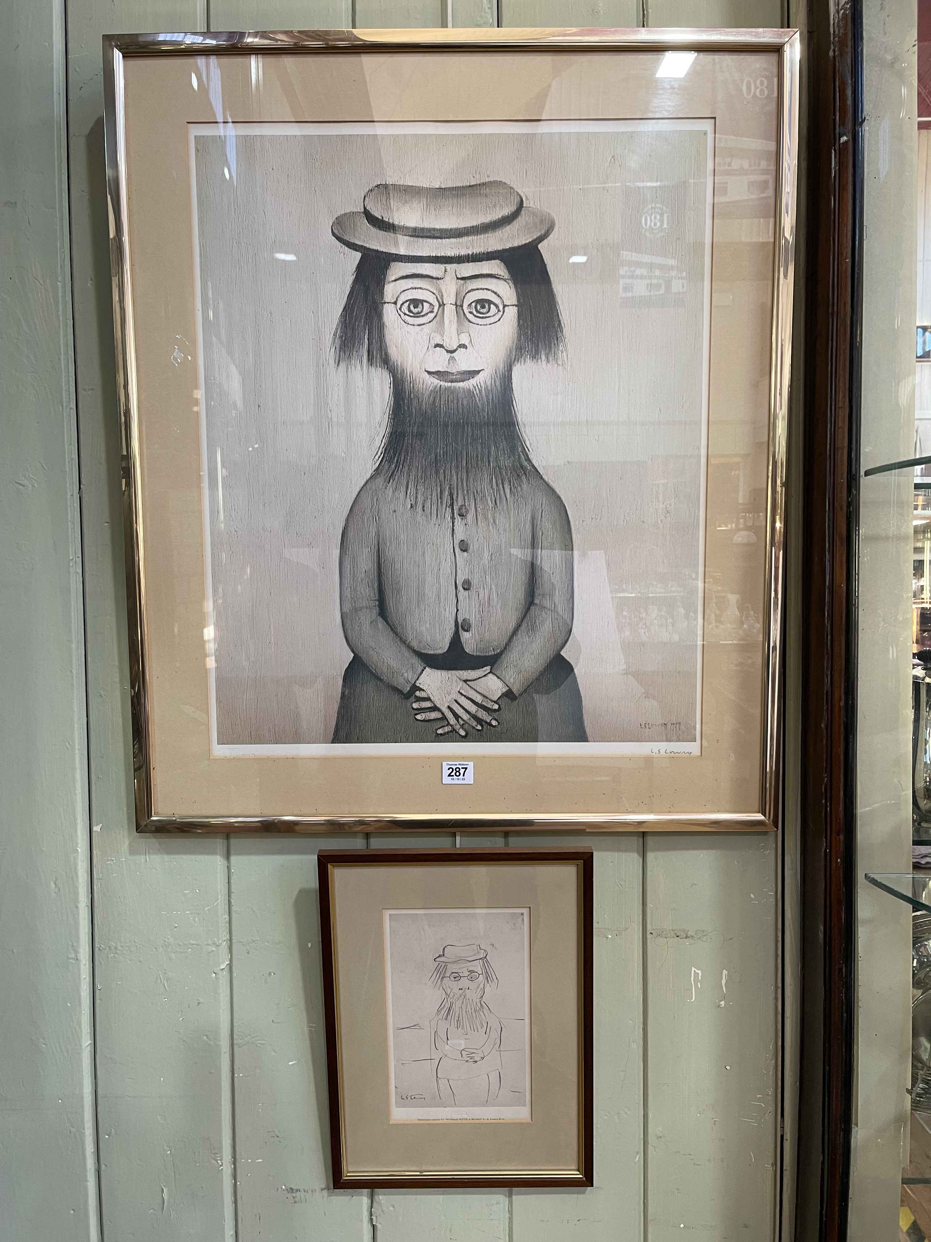 LS Lowry (1887-1976), Woman with a Beard, signed print, 60cm by 49cm, framed,