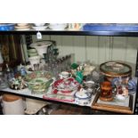 Collection of Victorian decorative porcelain, glass, steins, tapestry, prints, etc.