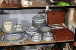 Losol Ware 'Pompadour' dinner service and two wicker cases of cutlery.