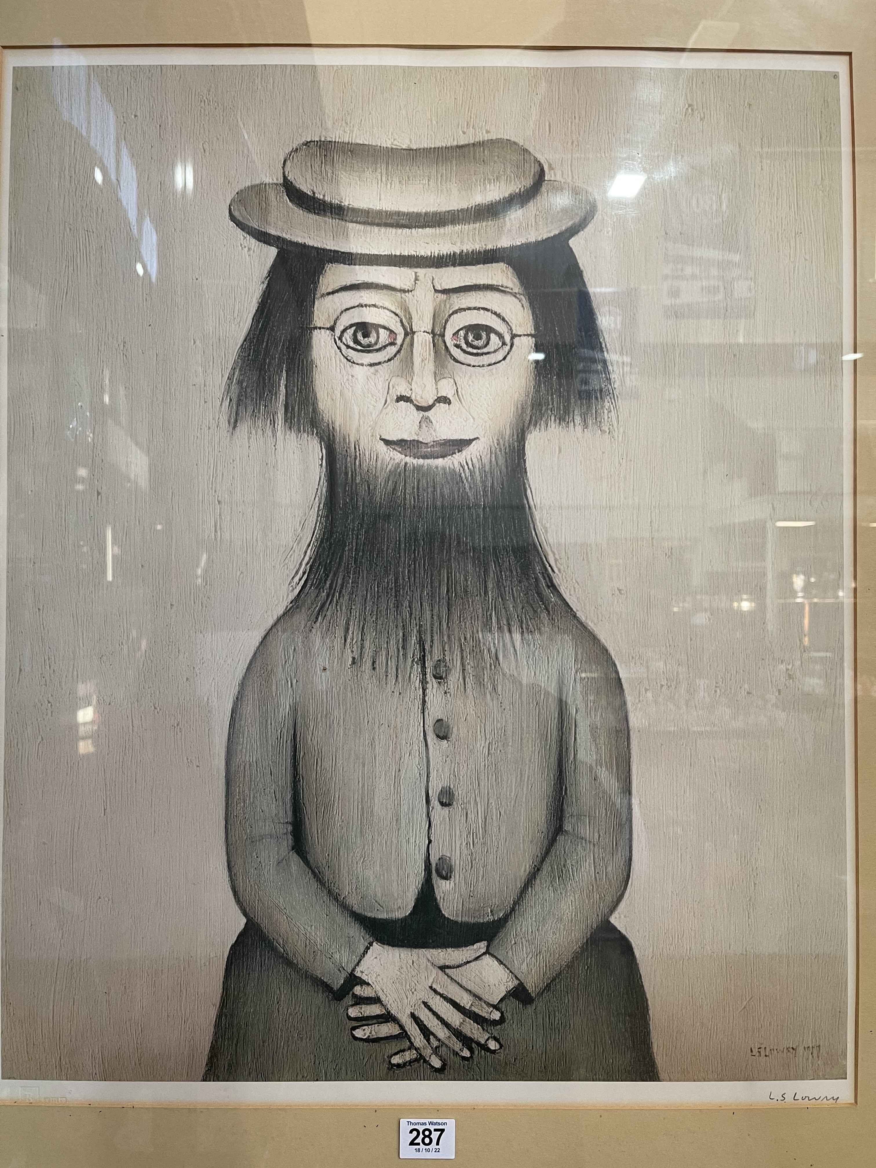 LS Lowry (1887-1976), Woman with a Beard, signed print, 60cm by 49cm, framed, - Image 2 of 2