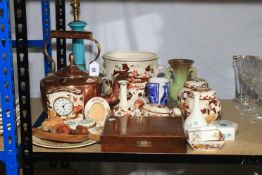 Victorian copper kettle, Masons Brown Velvet china, assorted china, etc.