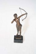 Small antique bronze of Diana signed Gladenbeck (1850-1921), 18.5cm.