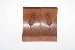 Robert Thompson of Kilburn 'Mouseman' pair of oak book ends, 16cm.