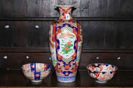 WITHDRAWN Large Imari vase, 62cm, and two Imari bowls (3).
