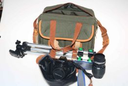 Olympus OM101 Power Focus camera with bag, lenses and tripod stand.