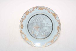 Chinese porcelain plate with 'sketch' decoration of lovers, 22cm diameter.
