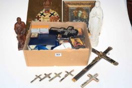 Collection of icons, Parian figure, crucifixes, etc.