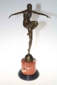 Art Deco style lady dancer on marble plinth, 56cm high.