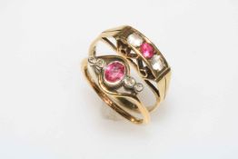 Ruby 18 carat gold ring, size L, and 14 carat gold ring, size M (2).