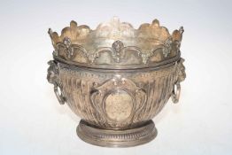 E Barnard silver monteith/punch bowl, having detachable monteith ring,