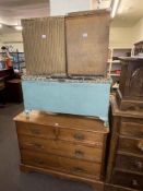 Ash? chest of two short above two long drawers, oak blanket box,