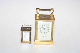 Gilt brass carriage clock, 15cm, together with French miniature carriage clock (2).