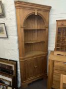 Pine barrel backed open topped standing corner cabinet, 208cm.