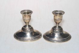 Pair George III silver dwarf candlesticks with fluted decoration, London 1805, 10.5cm.