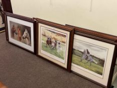 Collection of six framed horse racing prints.