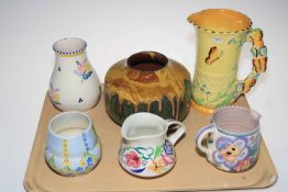 Foley Faience bowl, Burleigh butterfly jug, Poole vase and two jugs, and Radford vase (6).