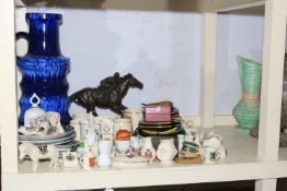 Large W German vase, crested and commemorative china, racehorse ornament, advert ashtrays, etc.