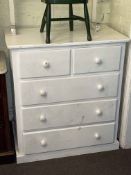 Painted pine chest of two short above three long drawers, 96cm by 88cm by 53cm.