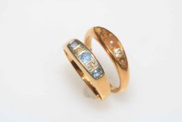 Sapphire and diamond 18 carat gold ring, size N, and other 18 carat gold ring (2).