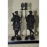 Pair of Chinese figure metal lamps, c1900, 44cm.