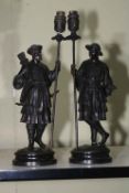 Pair of Chinese figure metal lamps, c1900, 44cm.