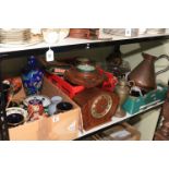 Cloisonne vase, early porcelain, metalwares, barometer, mantel clock, etc.