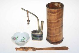 Opium pipe, Chinese bowl, brush pot and page turner (4).