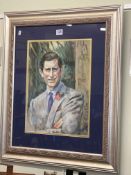 PM Slazenger, Portrait of Prince Charles, oil on board, signed lower right, 39cm by 29cm,