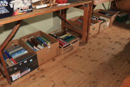 Seven boxes of assorted books, novels, guides, etc.