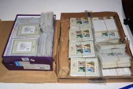 Two boxes of British Post Office miniature stamp sheets (second and third editions),