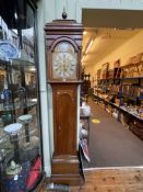 Antique oak and mahogany banded eight day longcase clock having arched dial signed Nich Muddle,
