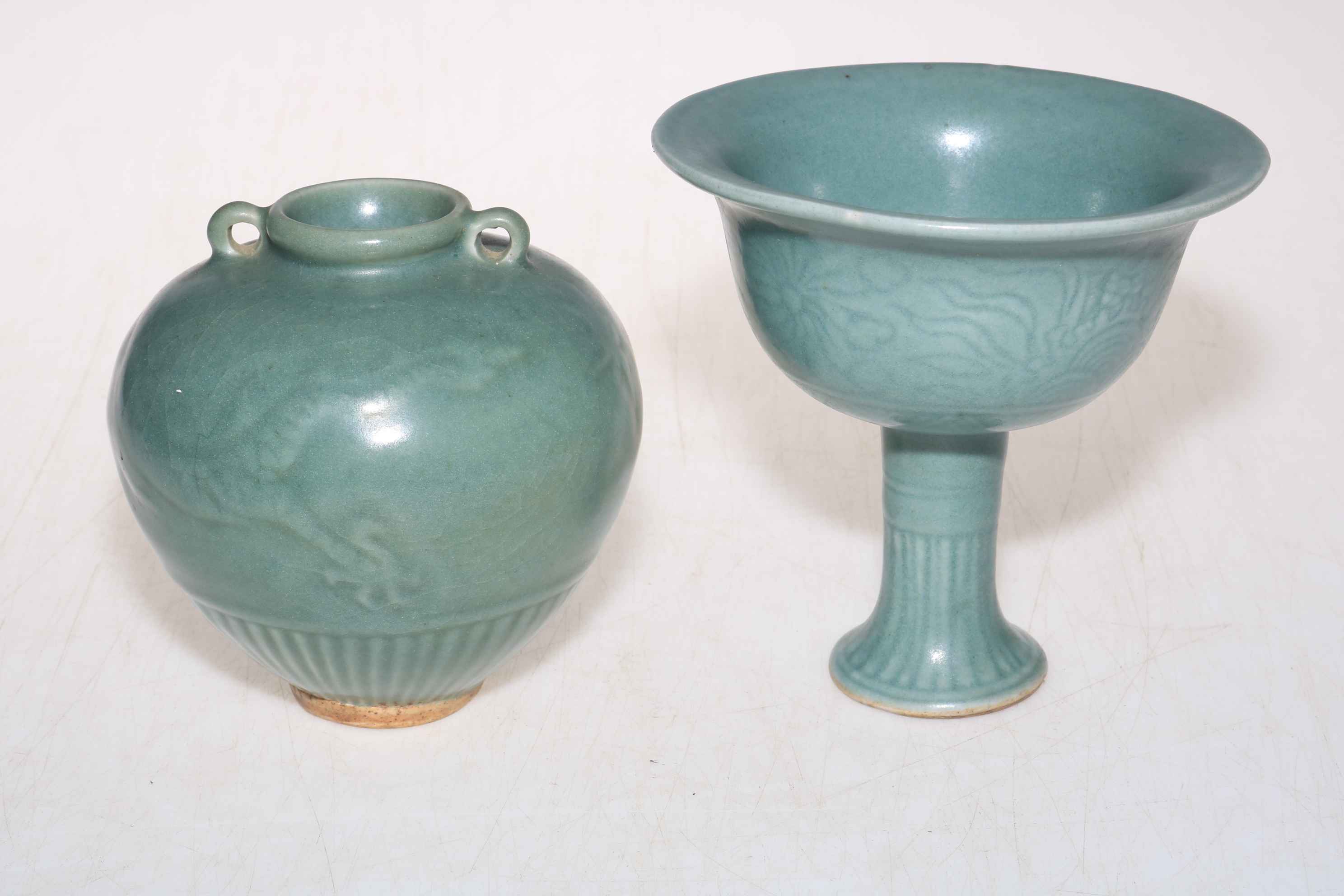 Chinese Celadon stemmed cup and vase.