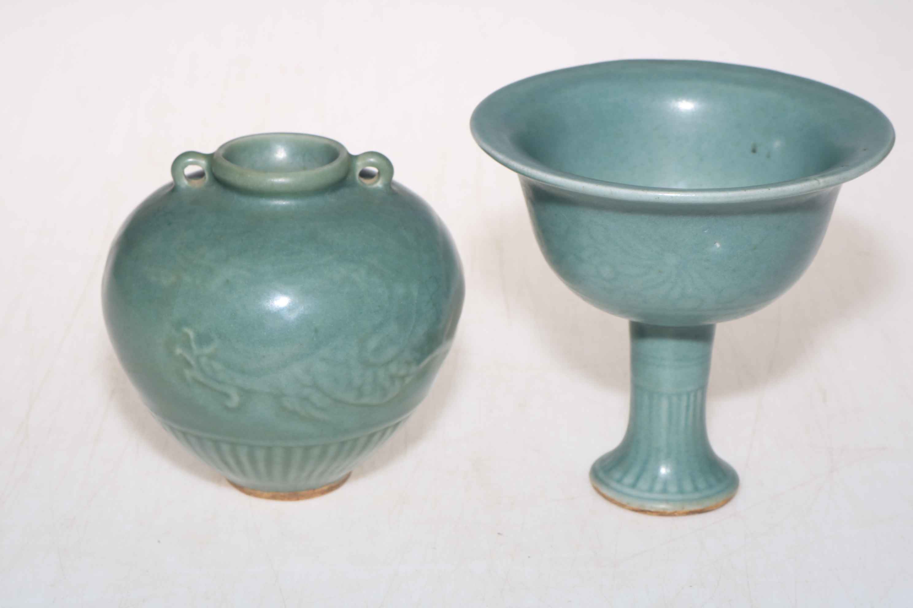Chinese Celadon stemmed cup and vase. - Image 2 of 4