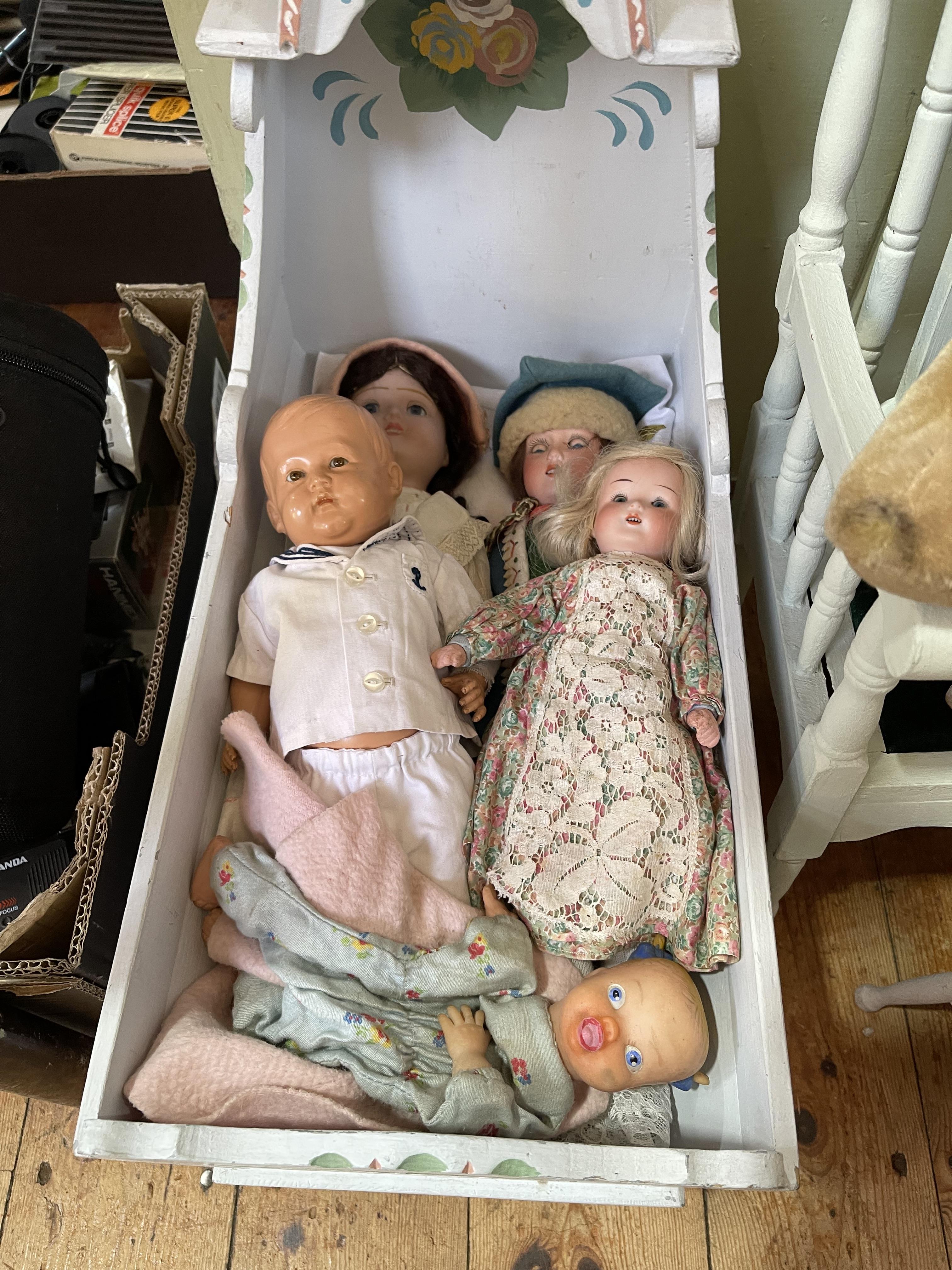 Dolls crib, Steiff elephant, rocking chair, four dolls, etc. - Image 2 of 2