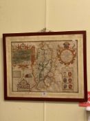 John Speede map of the Countie of Nottingham, framed.