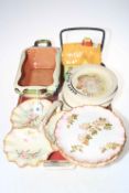Carlton Ware trio dish, three babies plates, two handled dish and biscuit barrel,