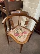 Edwardian mahogany corner elbow chair.