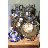 Collection of silver plated wares, Victorian porcelain, two Oriental embroideries, etc.