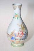 Chinese bottle neck vase decorated with elders, peacock and floral design, 23.5cm high.