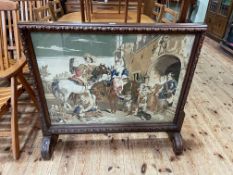Victorian rosewood glazed tapestry panel screen, 94.5cm by 101.5cm.