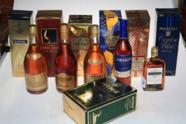 Twelve bottles of Cognac including Hennessy, Hine VSOP, Martell, Martell Cordon Bleu, etc.