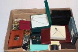 Box of assorted costume and silver jewellery.