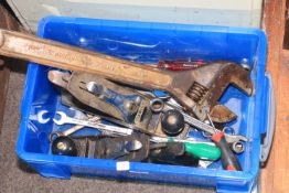 Collection of tools including two Stanley Planes, spanners, etc.