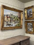 Gerald Hodgson, Old Richmond North Yorks, three framed oils on board, largest 59cm by 89.5cm.