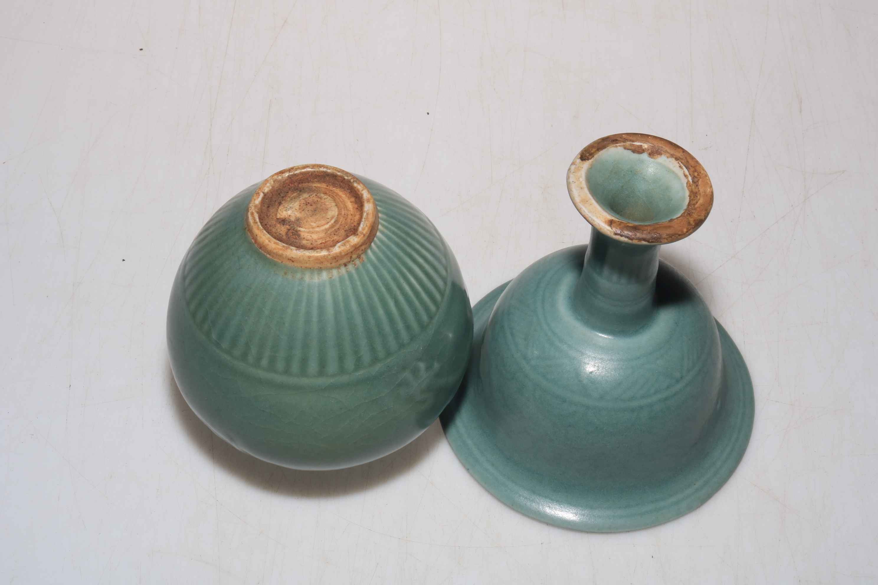 Chinese Celadon stemmed cup and vase. - Image 4 of 4