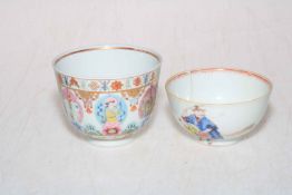 Two Chinese tea bowls each decorated with figures.