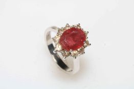 Ruby and diamond cluster ring,