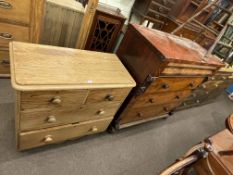 Victorian mahogany chest of four long drawers and pitch pine chest of two short above two long